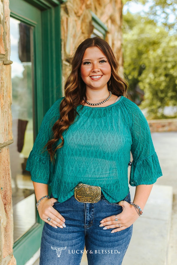 Jade Western Ruffle Top