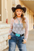 Lavender Floral Long Sleeve Mesh Top