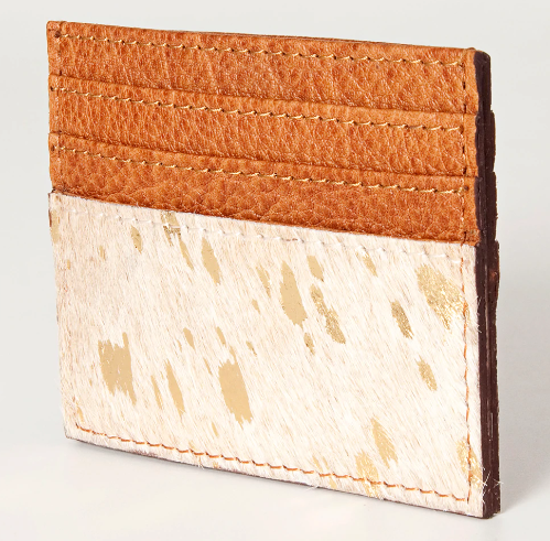 White/Tan Acid Wash Cowhide Card Holder