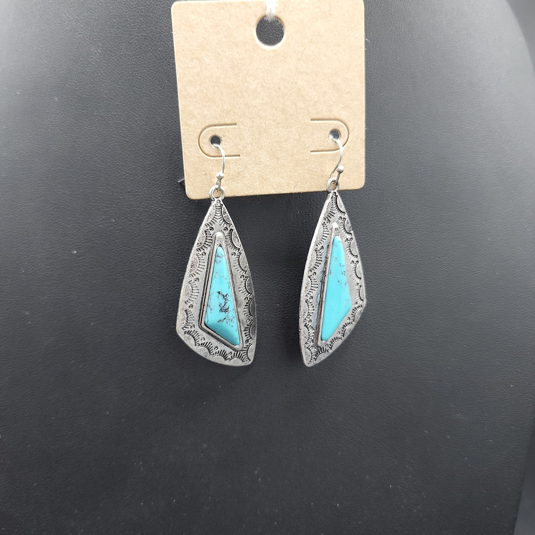 #741E Turquoise Inspired Stamped Dangle Fishhook Earrings