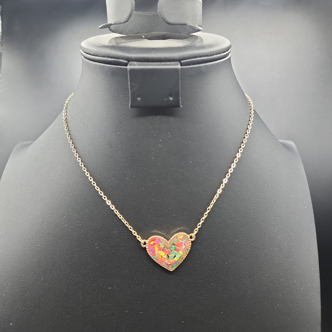 Multi-Colored Glitter Heart Necklace