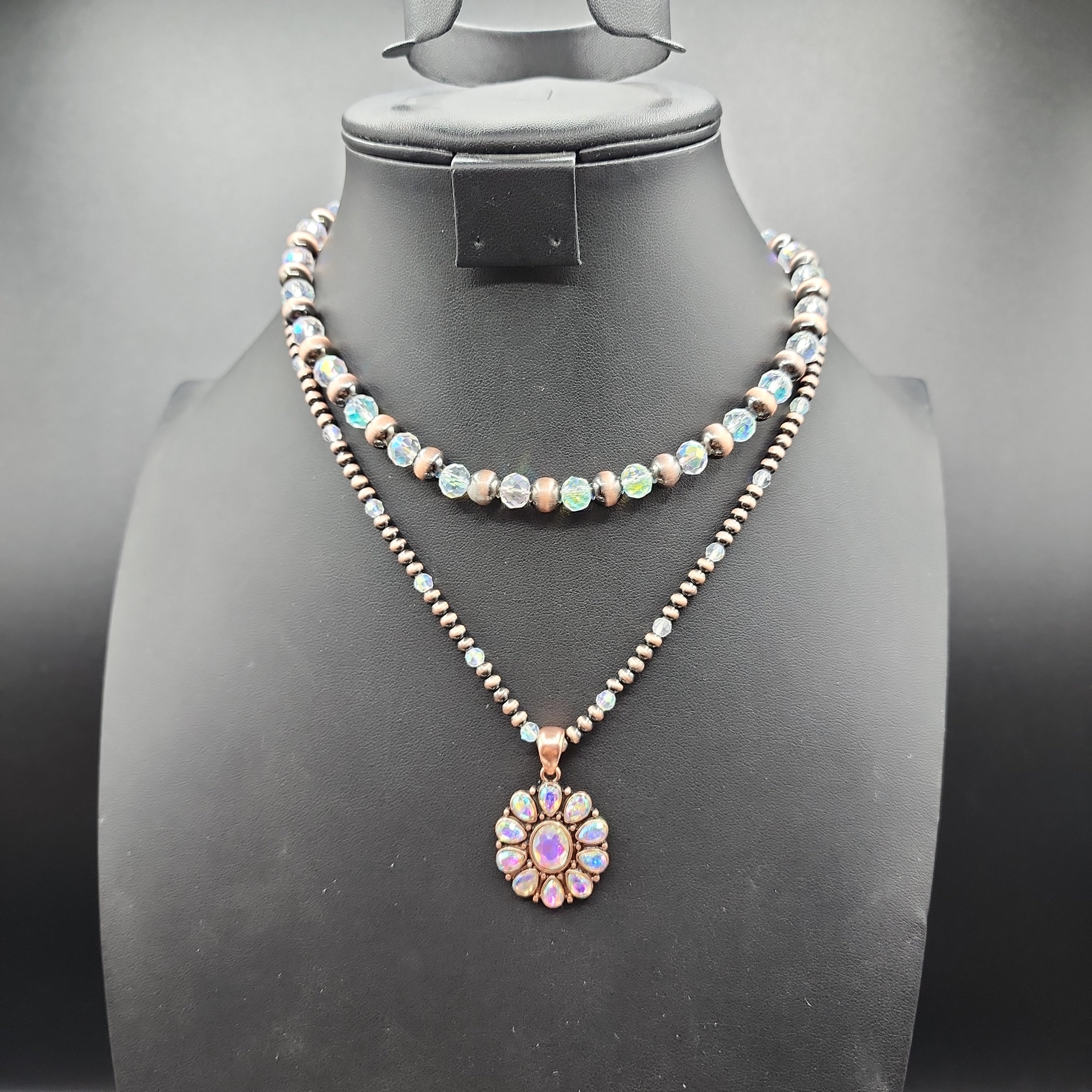 Coppertone Rhinestone Floral Cluster Necklace