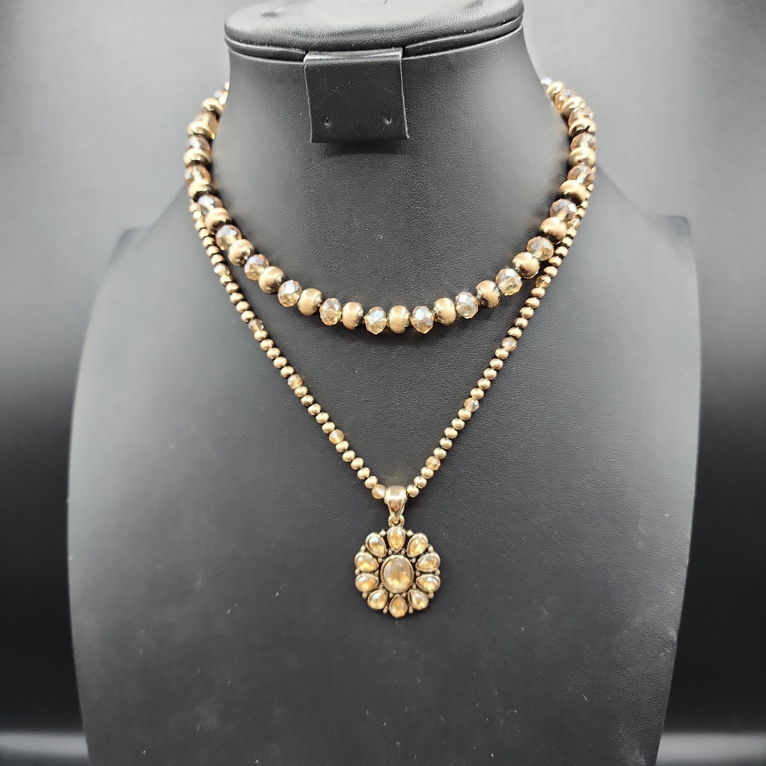 Gold Floral Cluster Rhinestone Necklace