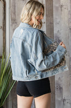 Load image into Gallery viewer, OW166 Dark Brown Leopard Denim Jacket
