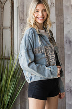 Load image into Gallery viewer, OW166 Dark Brown Leopard Denim Jacket
