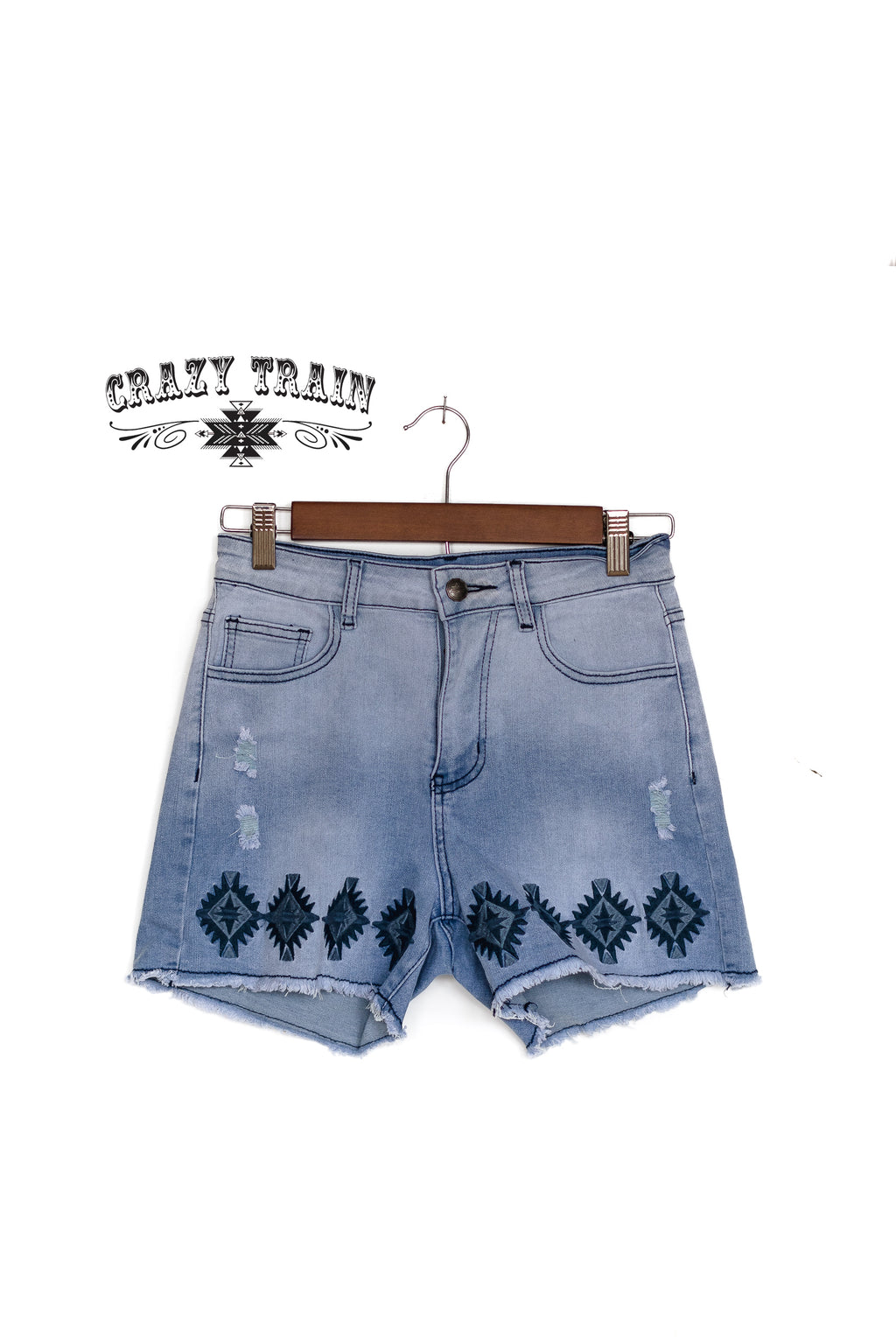 Crazy Train Light Wash Denim Shorts