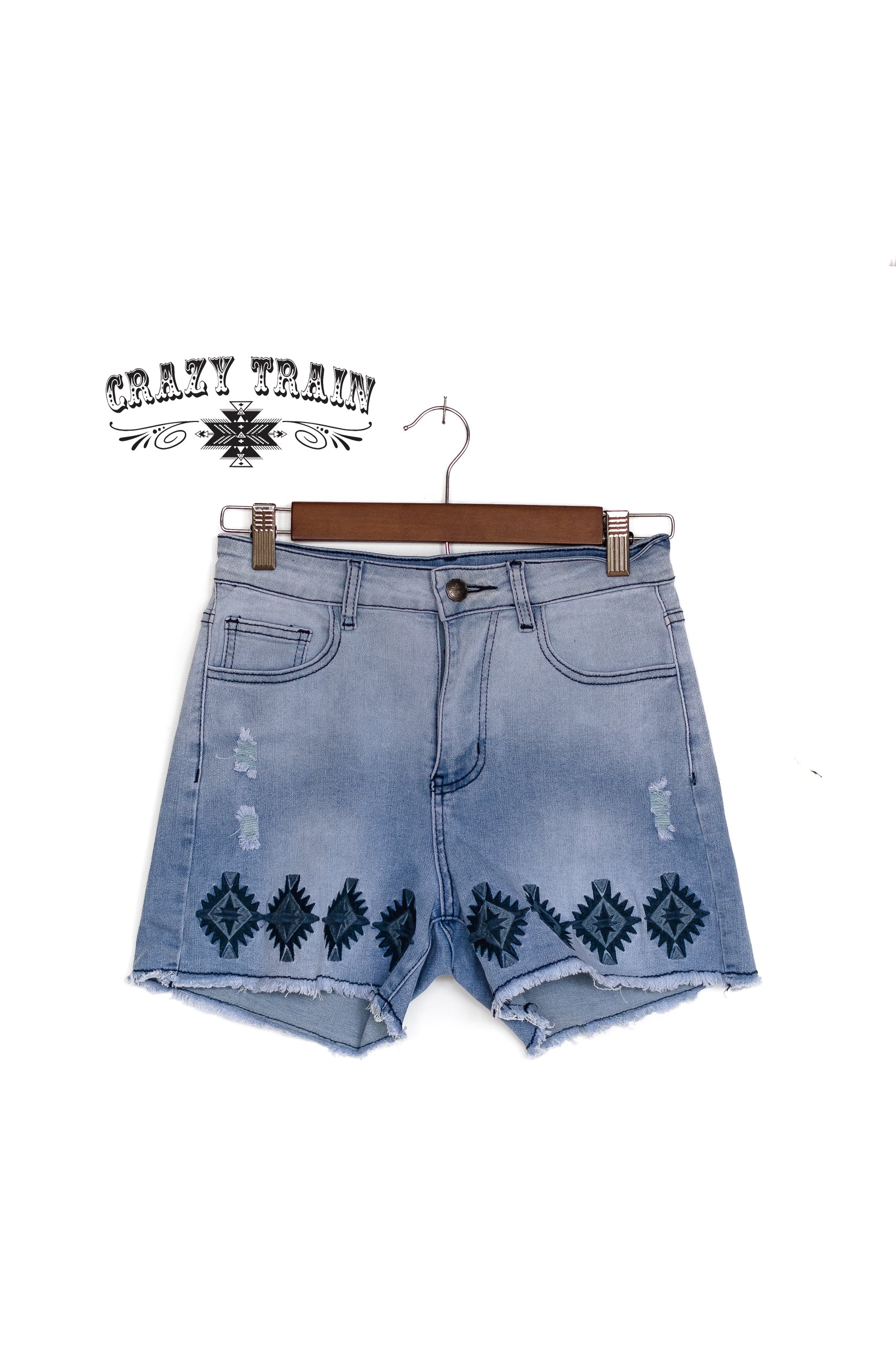 Crazy Train Light Wash Denim Shorts