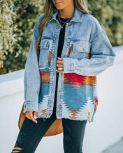 Load image into Gallery viewer, Turquoise/Red Southwestern Denim Button Jacket
