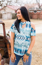 Load image into Gallery viewer, Blue Southwestern Design Top
