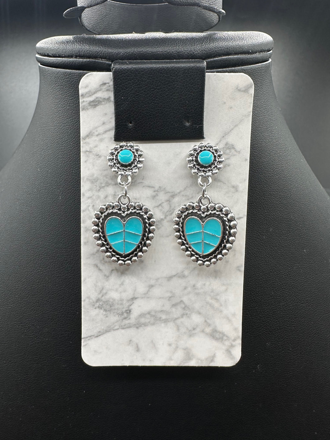 Turquoise Heart Post Dangle Earrings