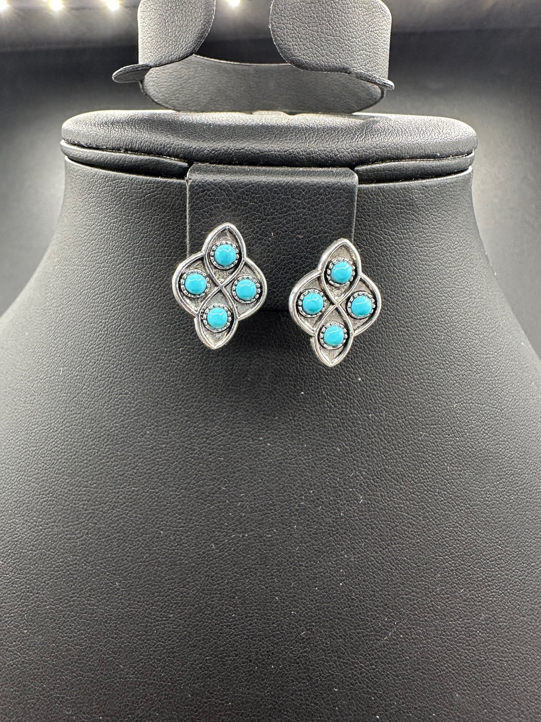 Turquoise Inspired Floral Clover Post Earrings