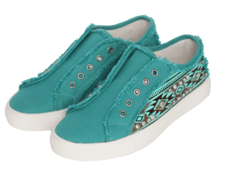 Montana West Turquoise Embossed Rhinestone Sneakers