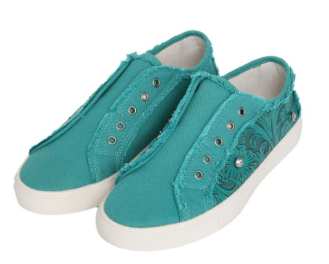 MW290 Montana West Turquoise Embossed Floral Rhinestone Sneakers