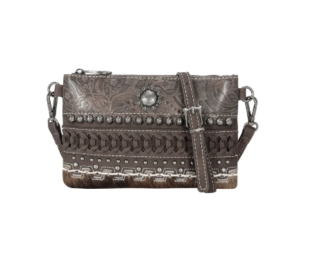 Montana West Chocolate Embossed Cowhide Crossbody