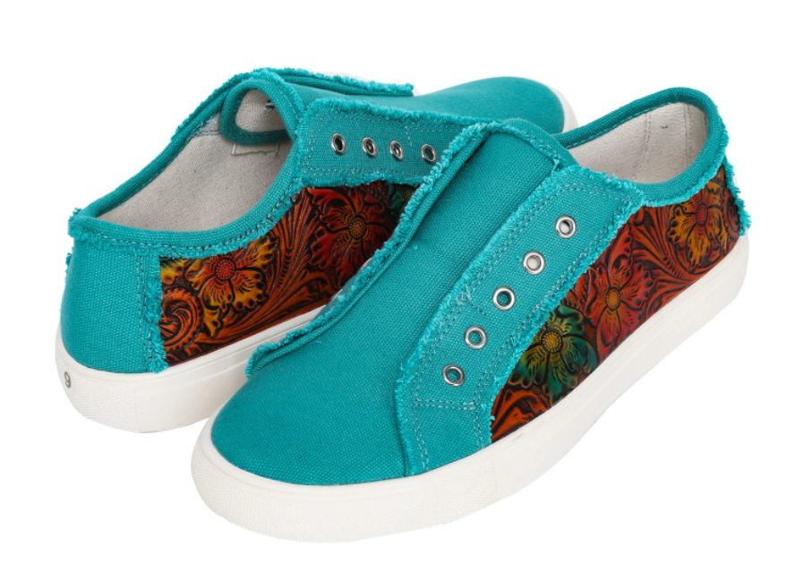 MW270 Montana West Turquoise Embossed Floral Tooled Sneakers