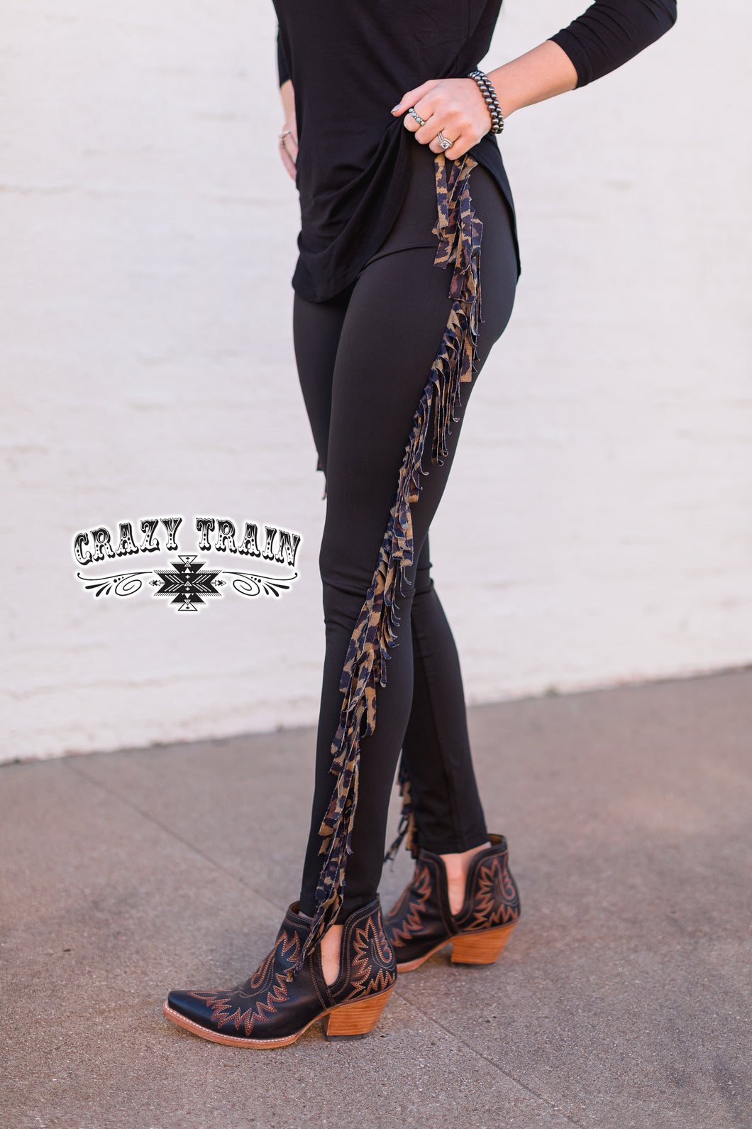 Leopard Print Fringe Leggings