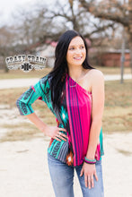 Load image into Gallery viewer, Multi-Colored Southwestern Design Cold Shoulder Tee
