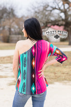 Load image into Gallery viewer, Multi-Colored Southwestern Design Cold Shoulder Tee
