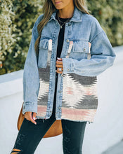 Load image into Gallery viewer, Peach Southwestern Denim Jacket
