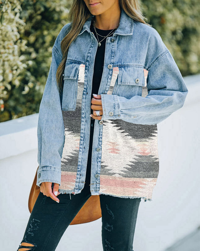 Peach Southwestern Denim Jacket