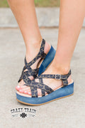 Denim Leopard Print Sandals