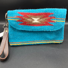 Load image into Gallery viewer, CW5 Turquoise/Maroon Southwestern Woven Clutch Wristlet
