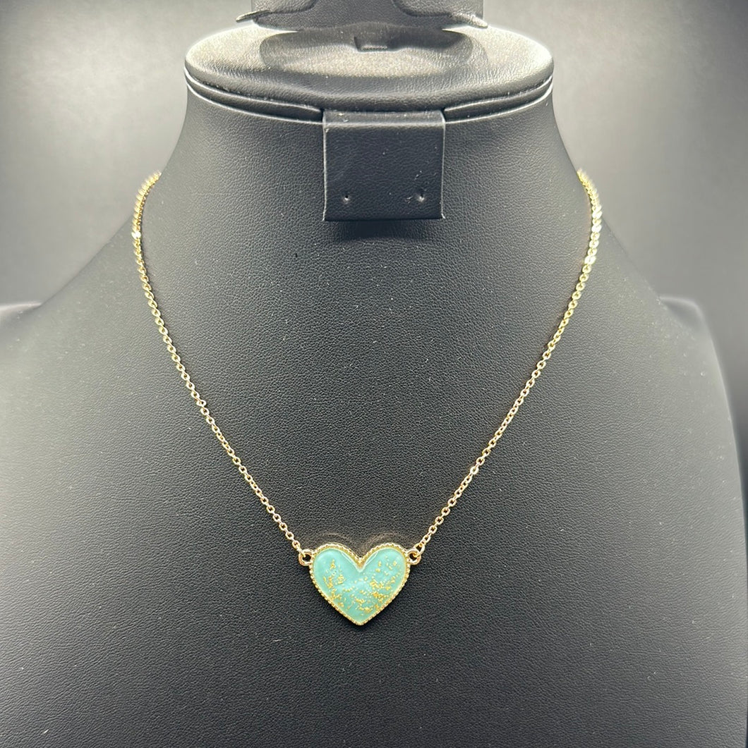 Aqua Crackle Heart Necklace