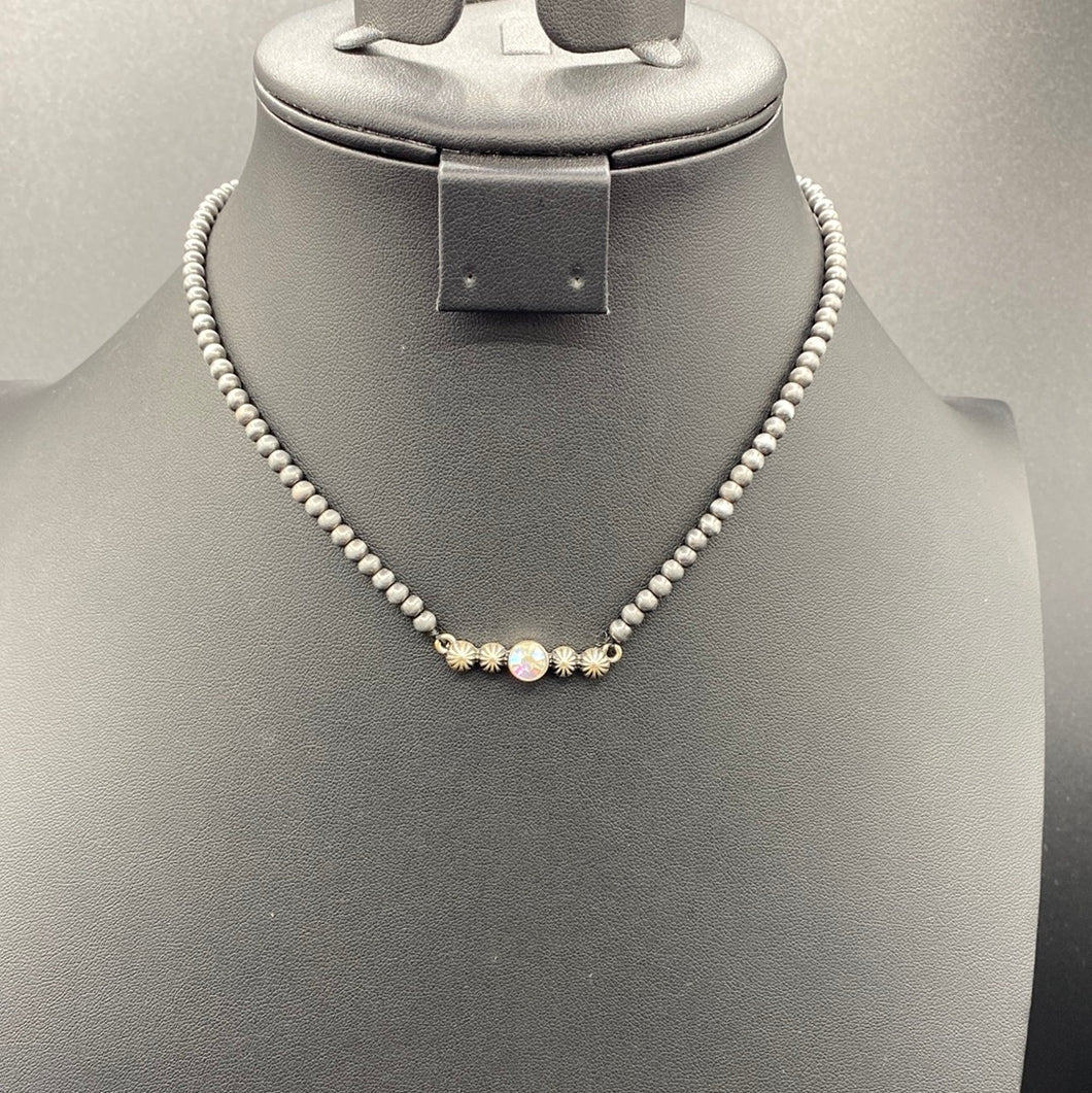 #967N Rhinestone Bar Choker Pearl Necklace