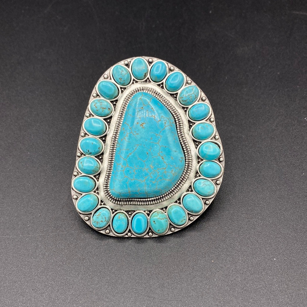 Big Turquoise Inspired Adjustable Cuff Ring