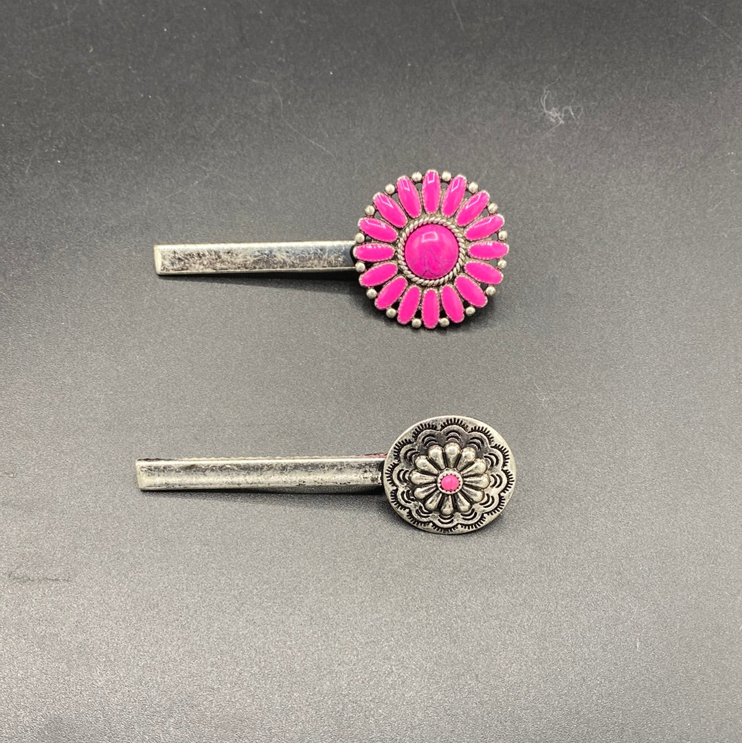 B442H Pink Stone Cluster 2PC Hair Pin Set
