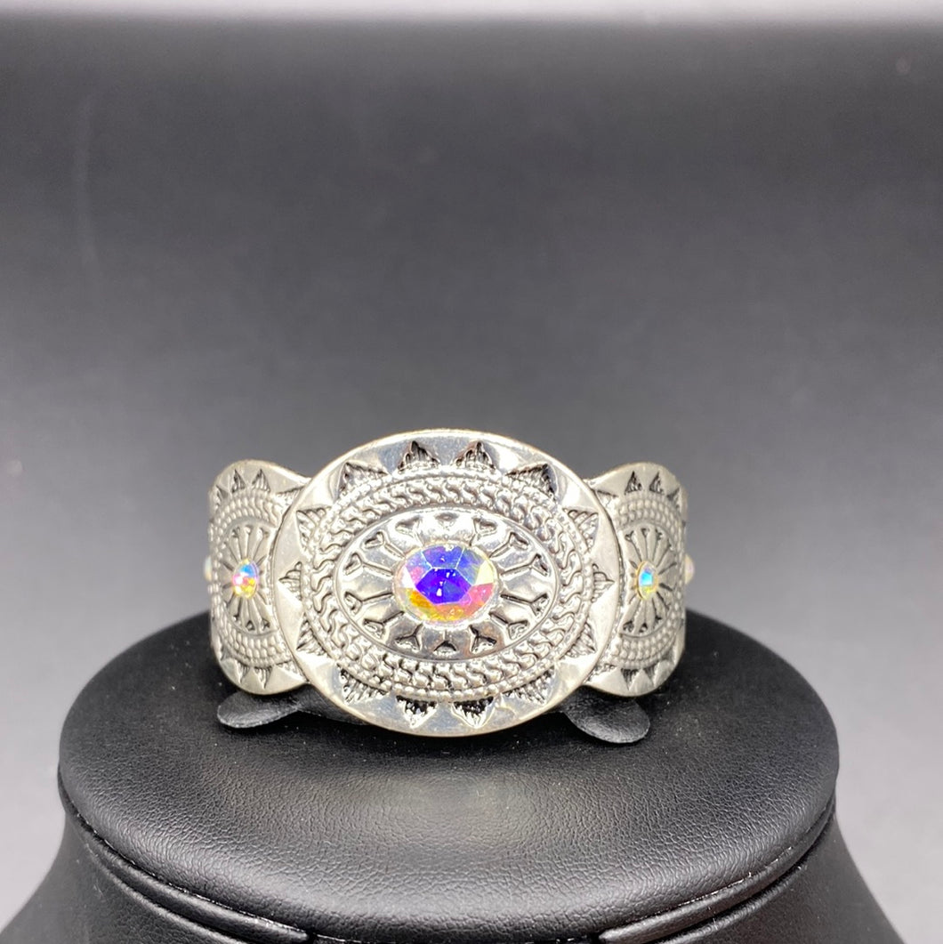 Silver/Rhinestone Concho Inspired Cuff Bracelet