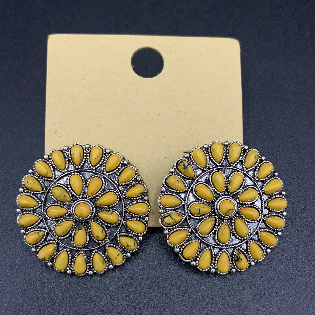 A91E Yellow Cluster Inspired Round Post Earrings