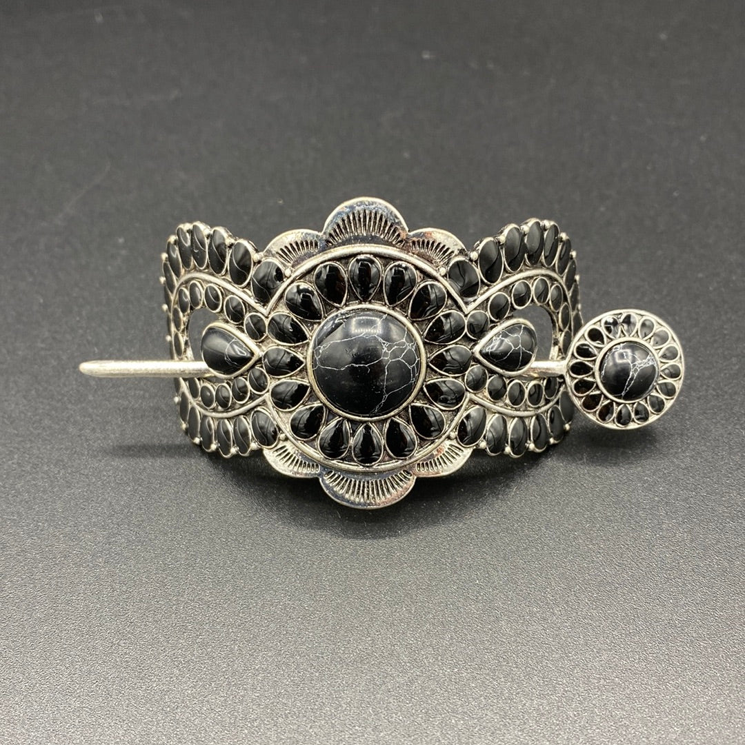 Black Stone Floral Cluster Tsiiyeel Hair Pin