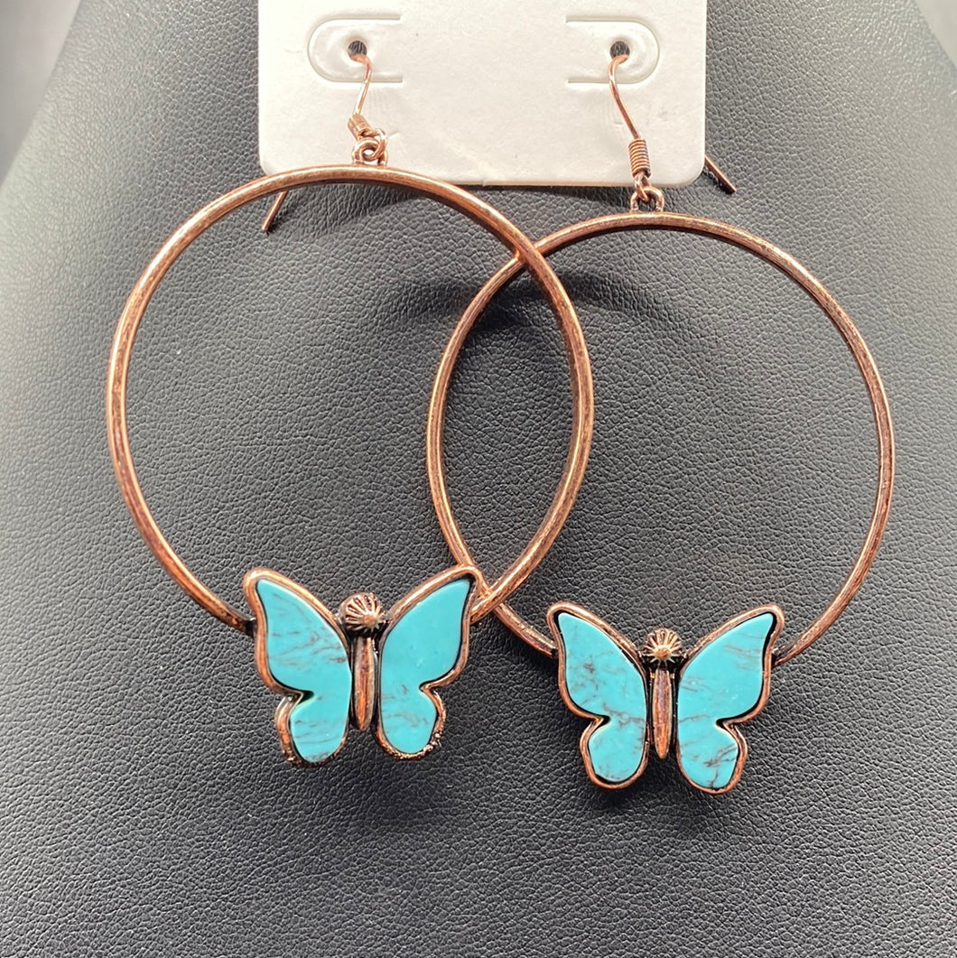 Turquoise Inspired Butterfly Hoop Fishhook Earrings