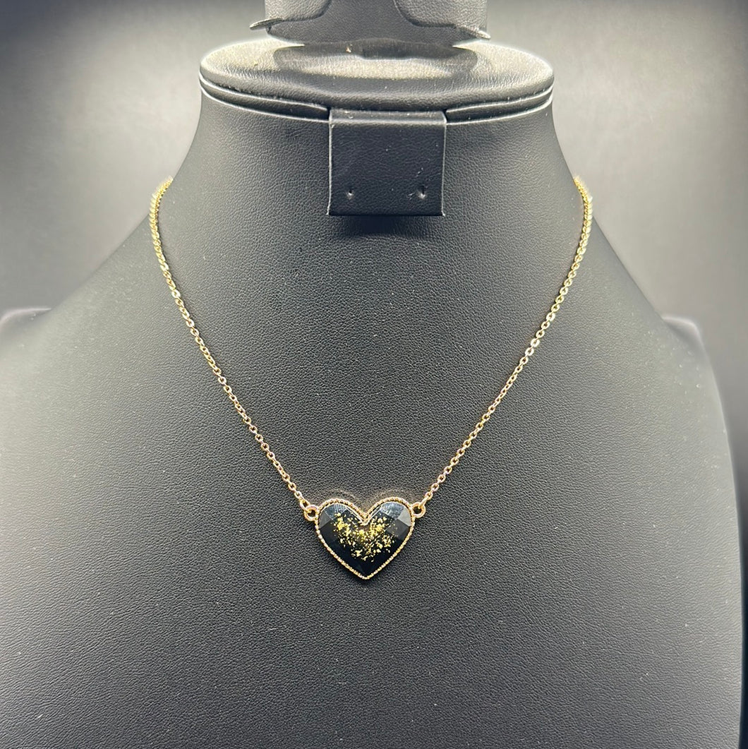 Black Crackle Heart Necklace