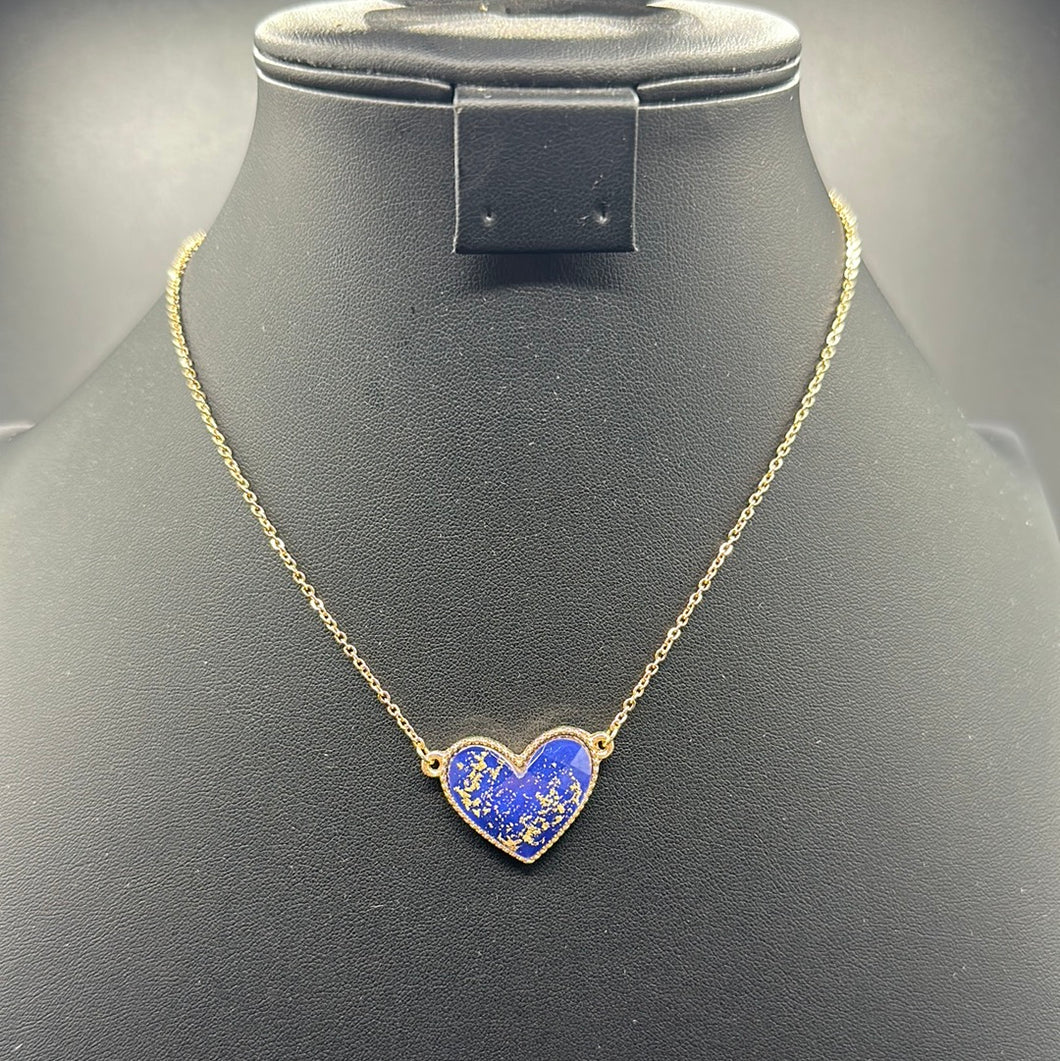 Navy Crackle Heart Necklace