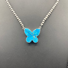 Load image into Gallery viewer, Turquoise Inspired Butterfly 3-strand Pearl Necklace
