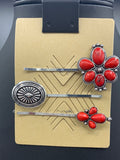 Coral Inspired Floral 3PC Hair Pin Set