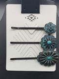 Patina Turquoise Concho 3PC Hair Pin Set