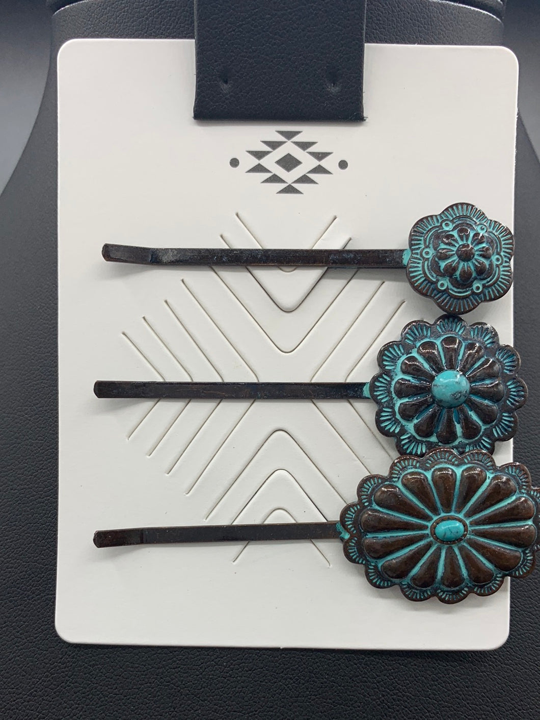 #319H Patina Turquoise Concho 3PC Hair Pin Set