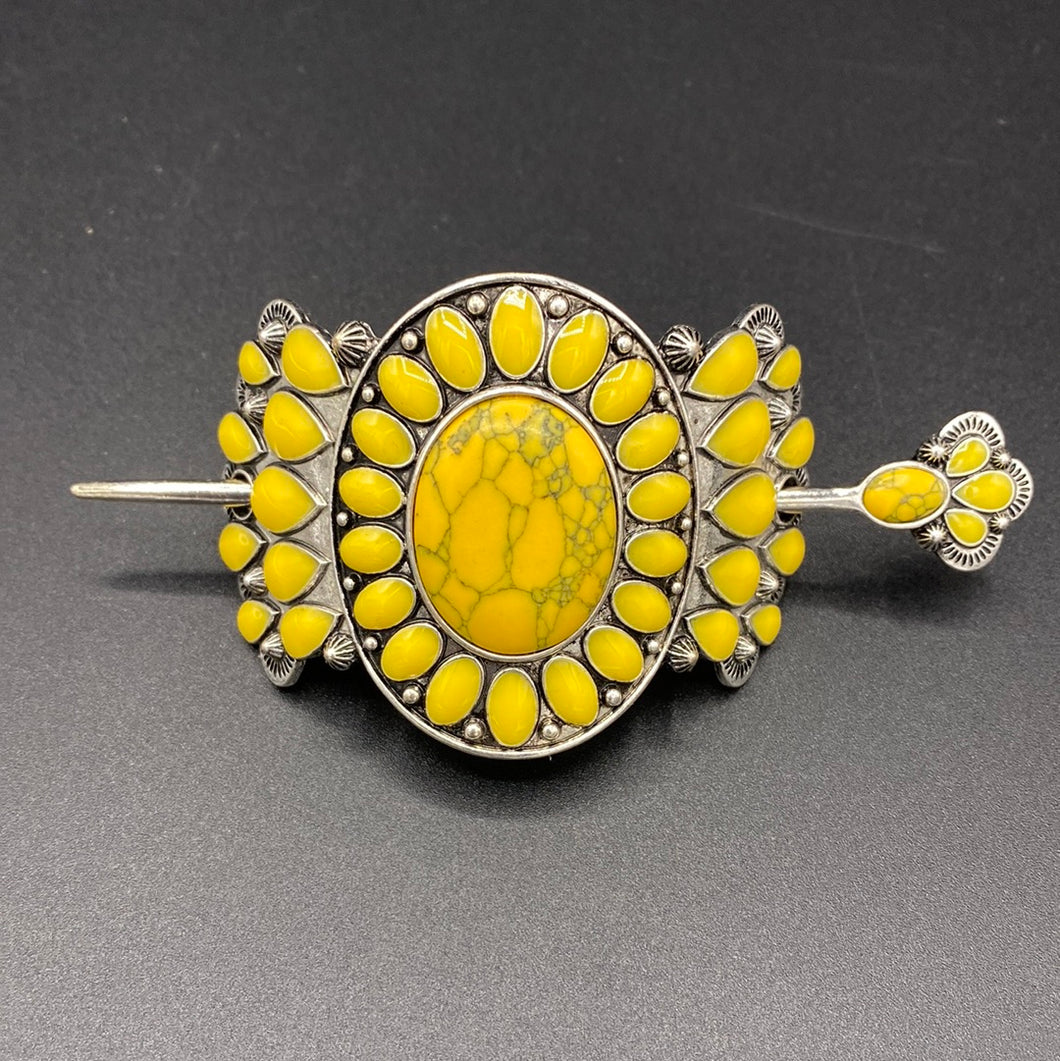 Yellow Large Stone Cluster Tsiiyeel Hair Pin