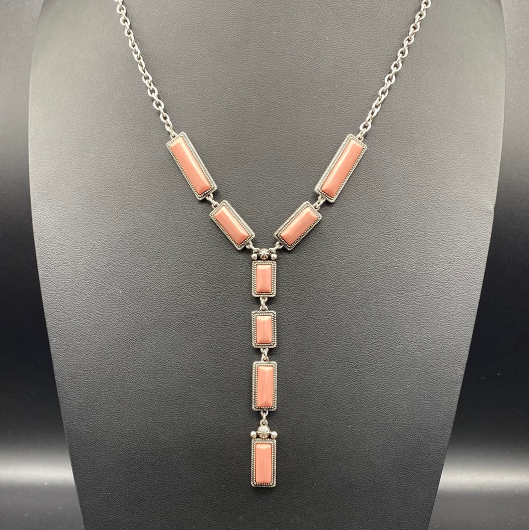 B633N Peach Stone Bar Y Necklace