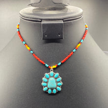 Load image into Gallery viewer, B864N Coral Bead Turquoise Pendant Necklace
