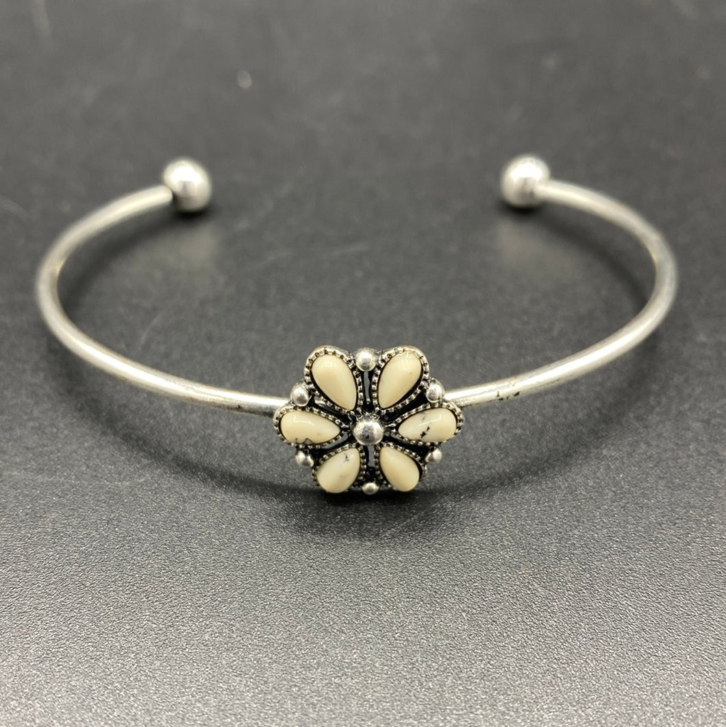 #163B White Stone Floral Cluster Cuff Bracelet