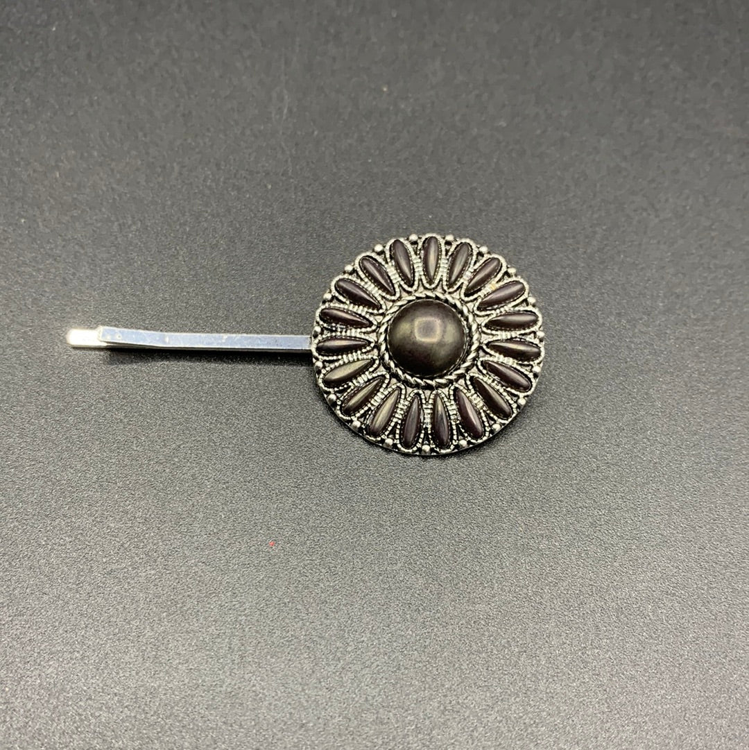 #398H Black Floral Cluster Hair Pin