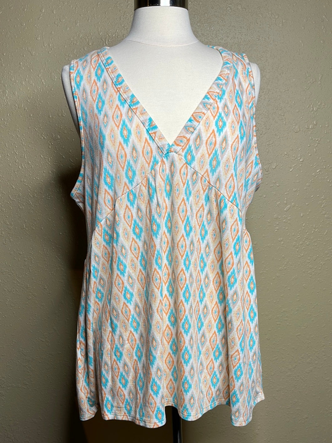 TP-6 Beige Southwestern Design Sleeveless Top - XL