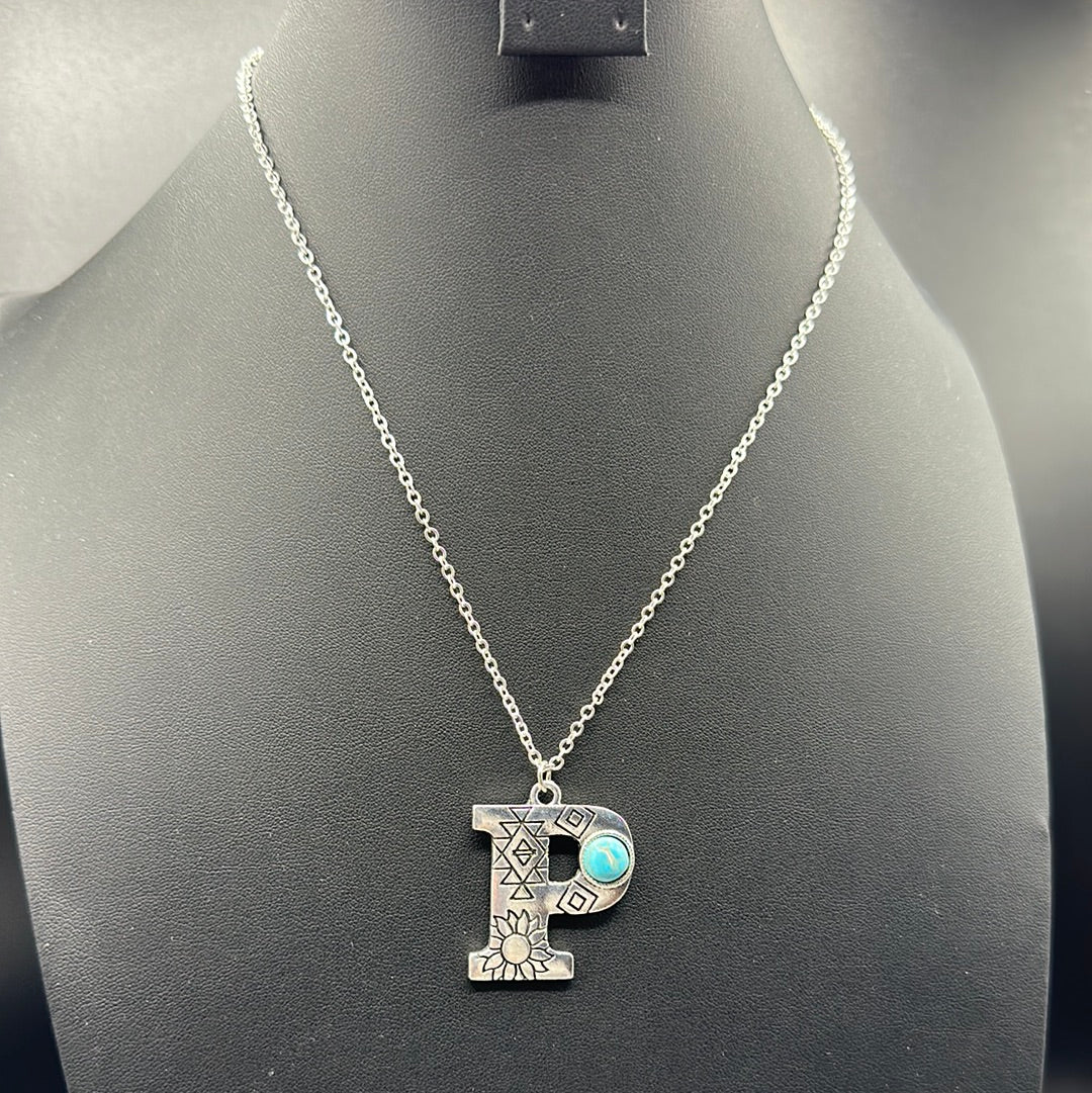 Turquoise Inspired Stamped Letter Necklace