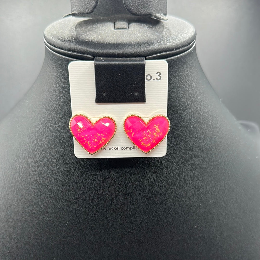 Pink Crackle Heart Post Earrings