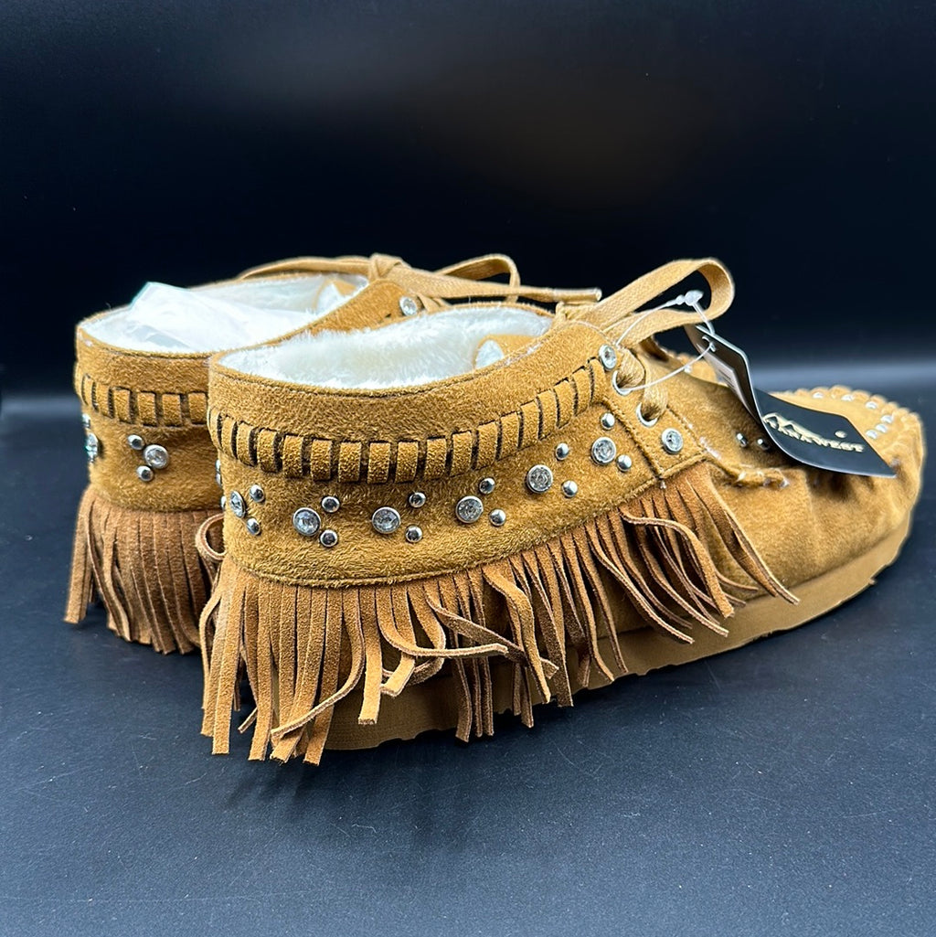 Montana West Brown Suede Fringe Moccasins
