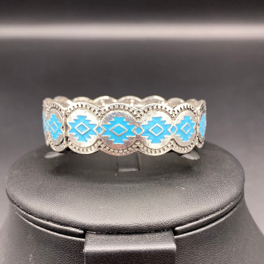 Turquoise Print Step Stamped Stretch Bracelet
